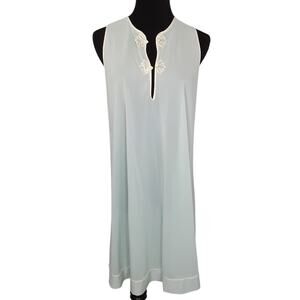 Vintage 1950s Satin Nylon Nightgown Blue Sheer Lingerie Sleep Dress S Nightie